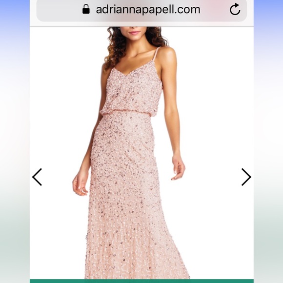 Adrianna Papell sequin blouson bridesmaid gown dress in blush color - Picture 3 of 11